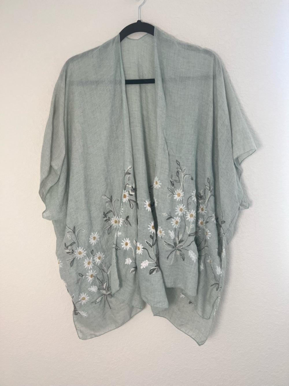 Light Sage Floral Embroidered Floral Kimono Wrap Coverup